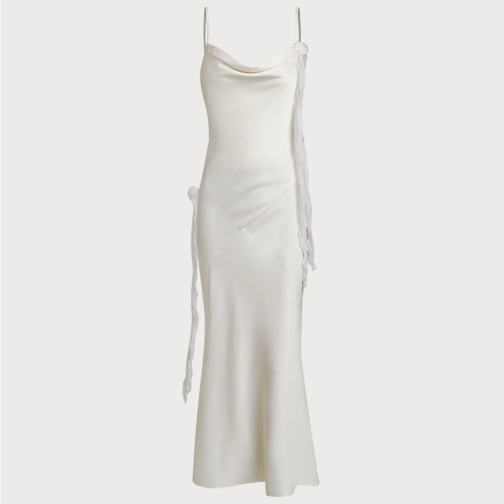 Rihoas Beige Ruched Backless Slip Maxi Dress